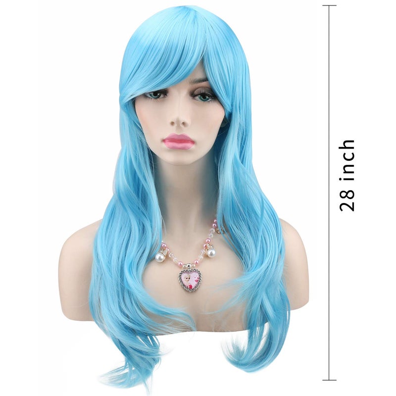 Akstore 28 inch Fashion Wigs Long Wavy Curly Hair Cosplay Wig (Light Blue) - Image 2